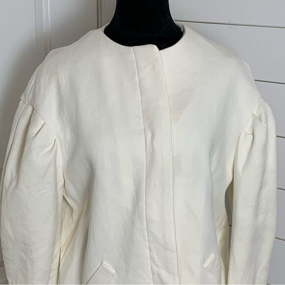 ZARA 100% cotton cream Peacoat balloon sleeves size M minimalist quiet luxury - Picture 2 of 12